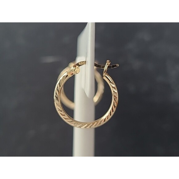 Vermeil 925 Sterling Silver Etched Hoop Pierced Earrings Vintage - Picture 1 of 10